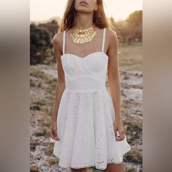 Zara mini dress Crochet Embroidered openwork boho sundress summer - Picture 14 of 16